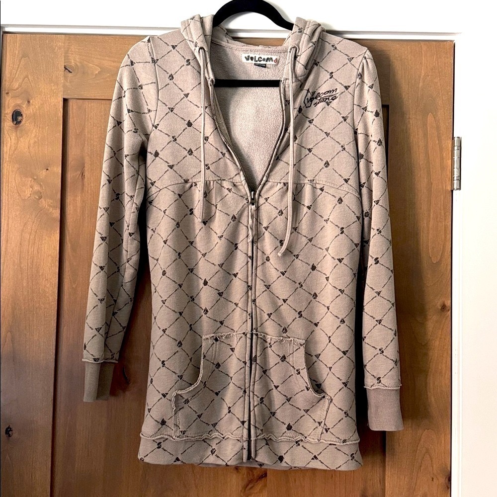 Volcom Stone Hoodie Jacket Womens S Longline gathered back pockets Cotton Beach